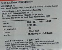 Load image into Gallery viewer, Seat belt Volkswagen Touareg          2GA857706RAA