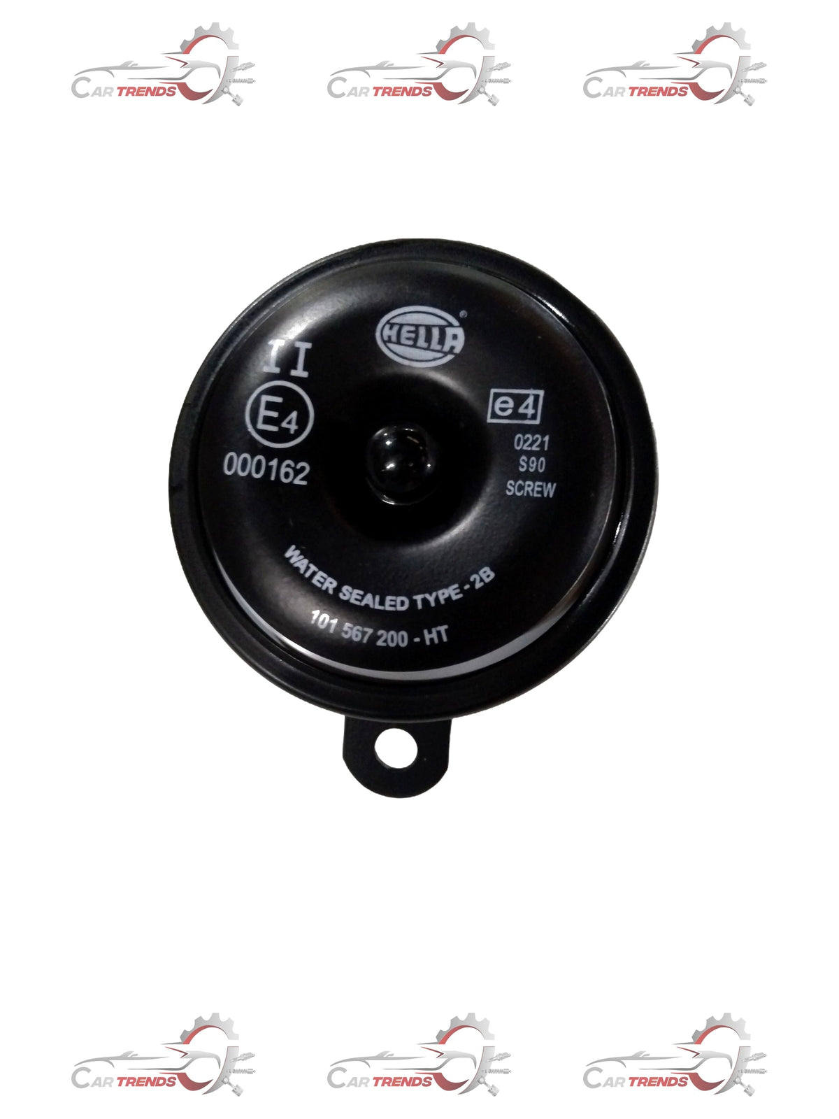CarTrends high-pitched horn assembly spare part, showing the detailed metal horn component with mounting brackets.