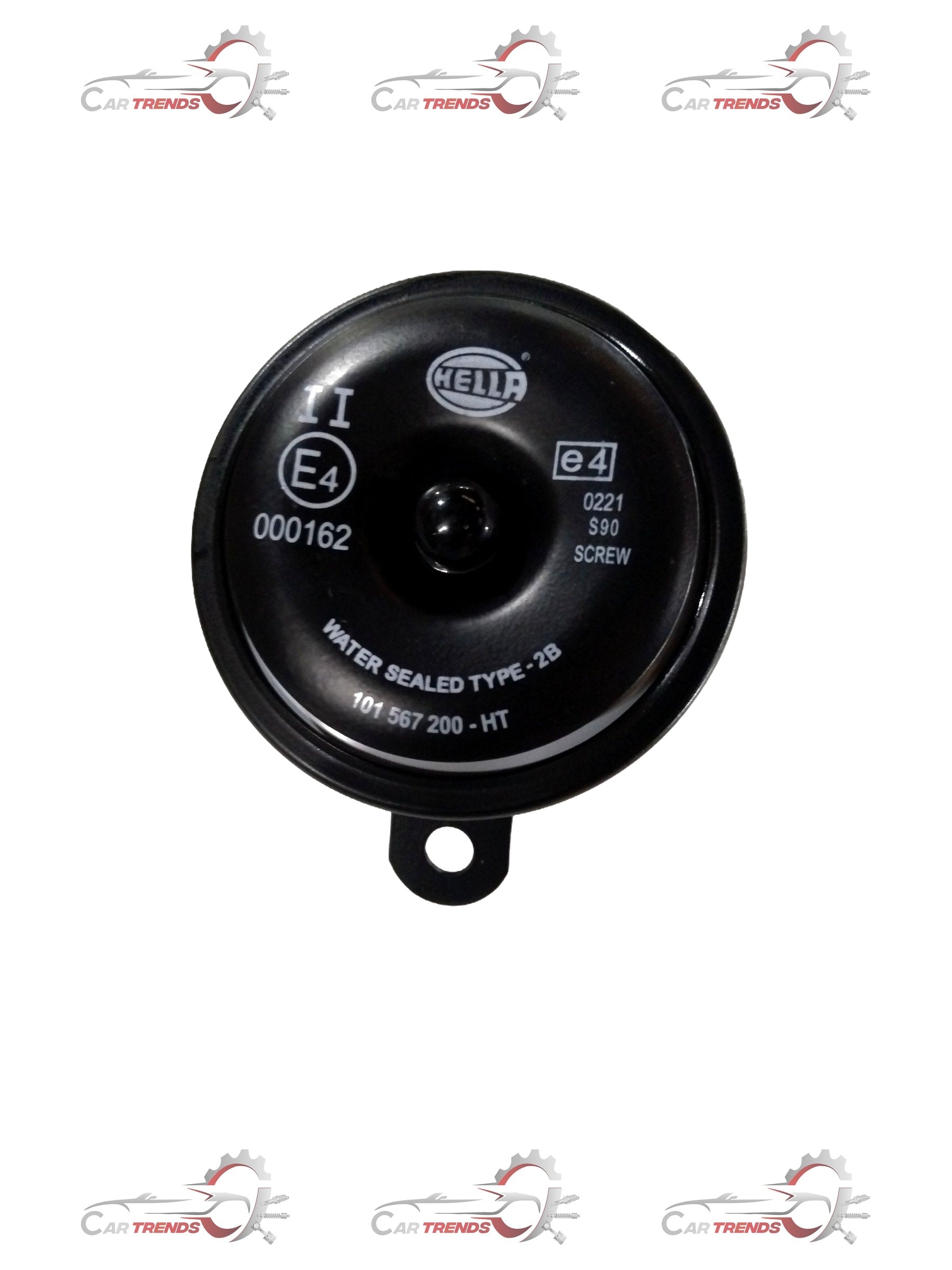 CarTrends high-pitched horn assembly spare part, showing the detailed metal horn component with mounting brackets.