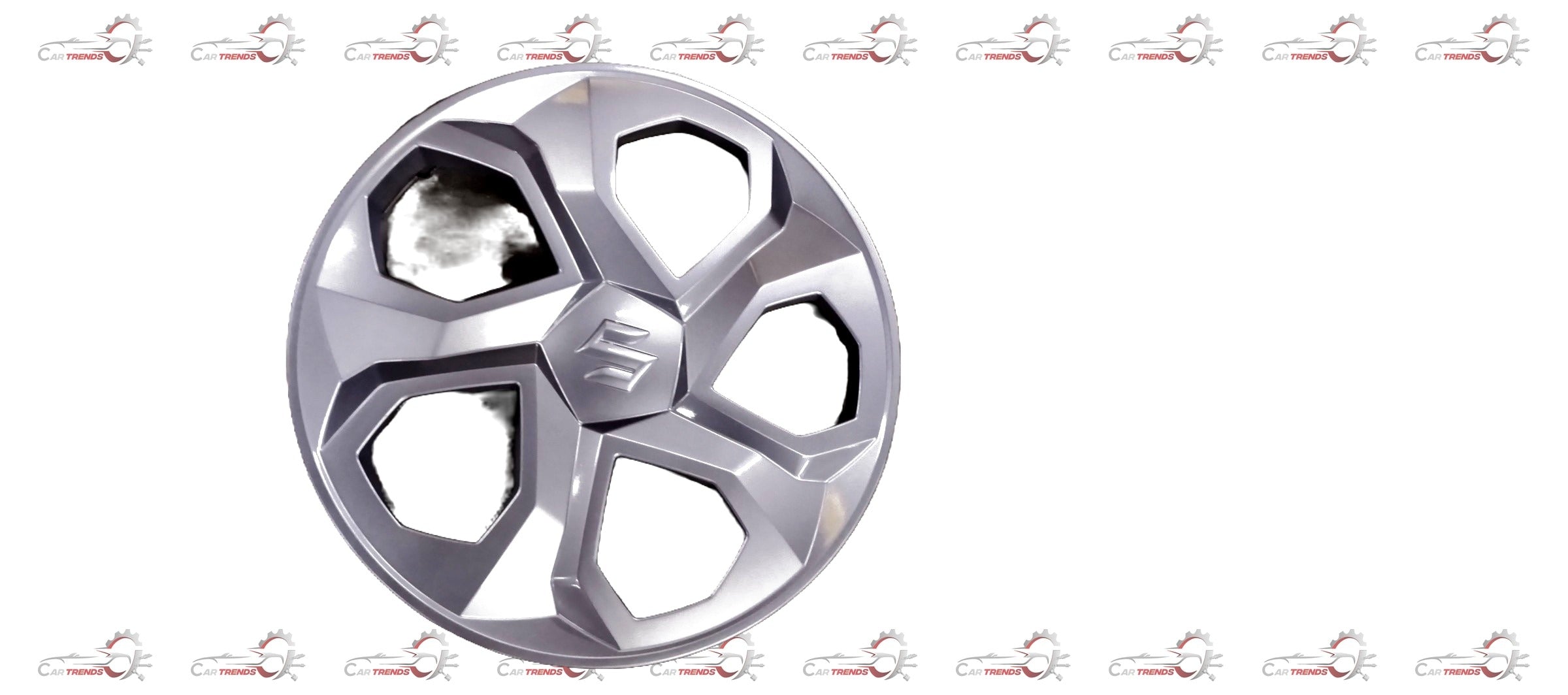 Maruti Suzuki full wheel cap assembly showing a silver circular wheel cover with branding details.