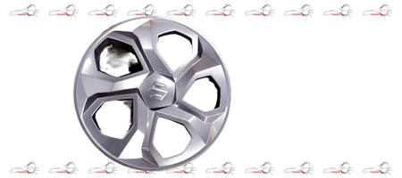 Maruti Suzuki full wheel cap assembly showing a silver circular wheel cover with branding details.