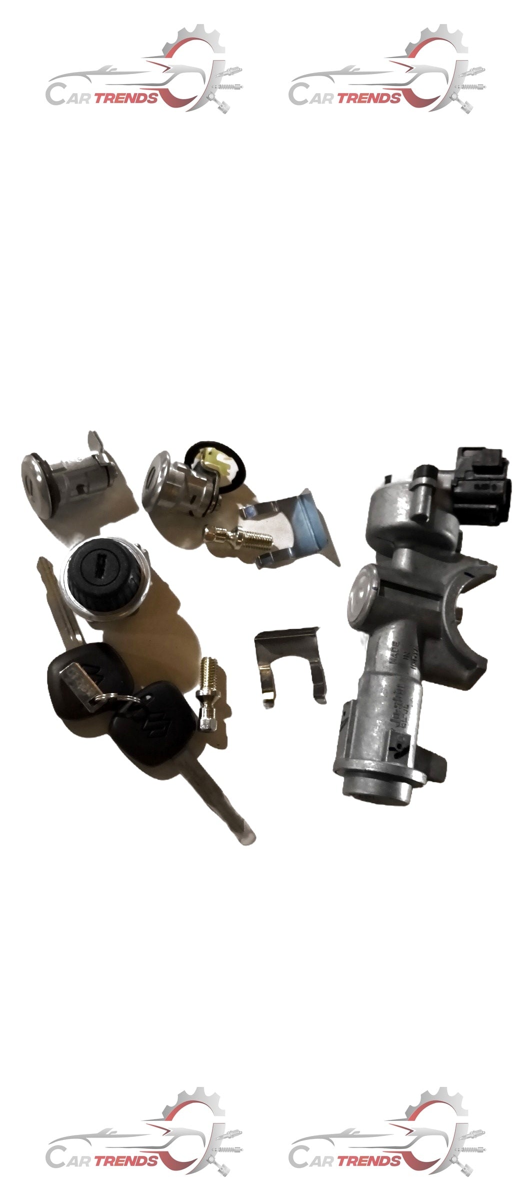 Maruti Suzuki steering lock set with key components, black metal parts, and locking mechanism for vehicle security.