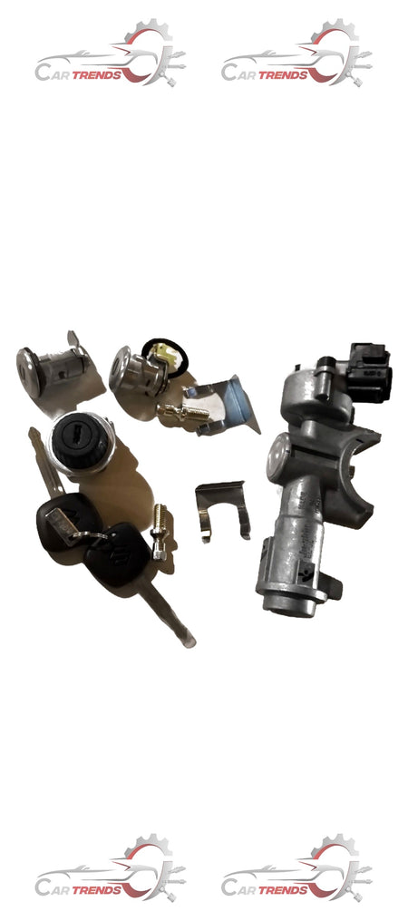 Maruti Suzuki steering lock set with key components, black metal parts, and locking mechanism for vehicle security.