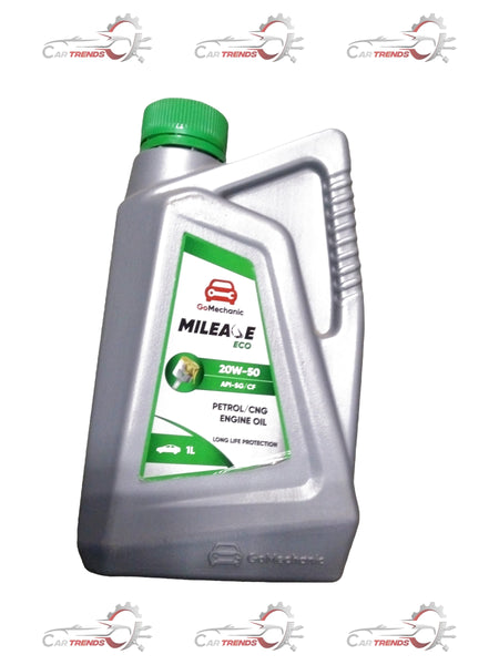 GOMECHANIC Bike Engine Oil 20w50 Eco Mileage 1L bottle, suitable for all bikes and variants, shown in the image.