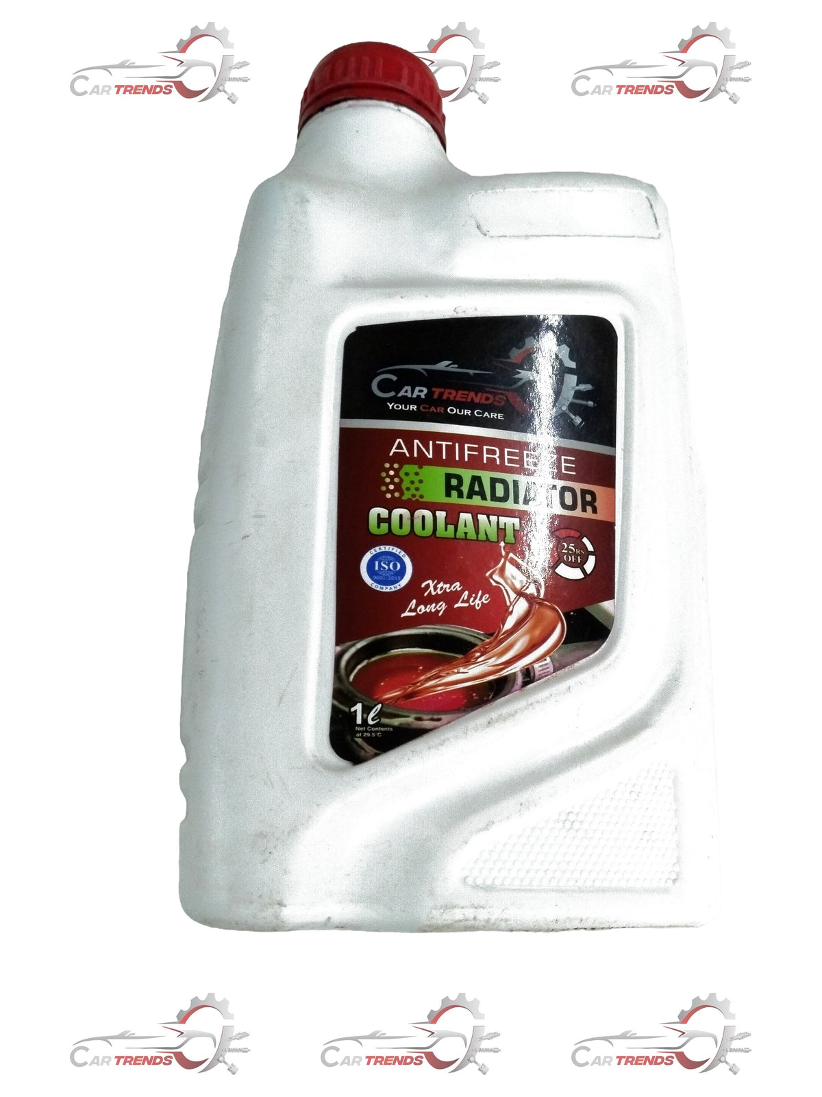 Red 1L coolant bottle for all cars and variants by CARTRENDS, featuring a clear label and secure cap.
