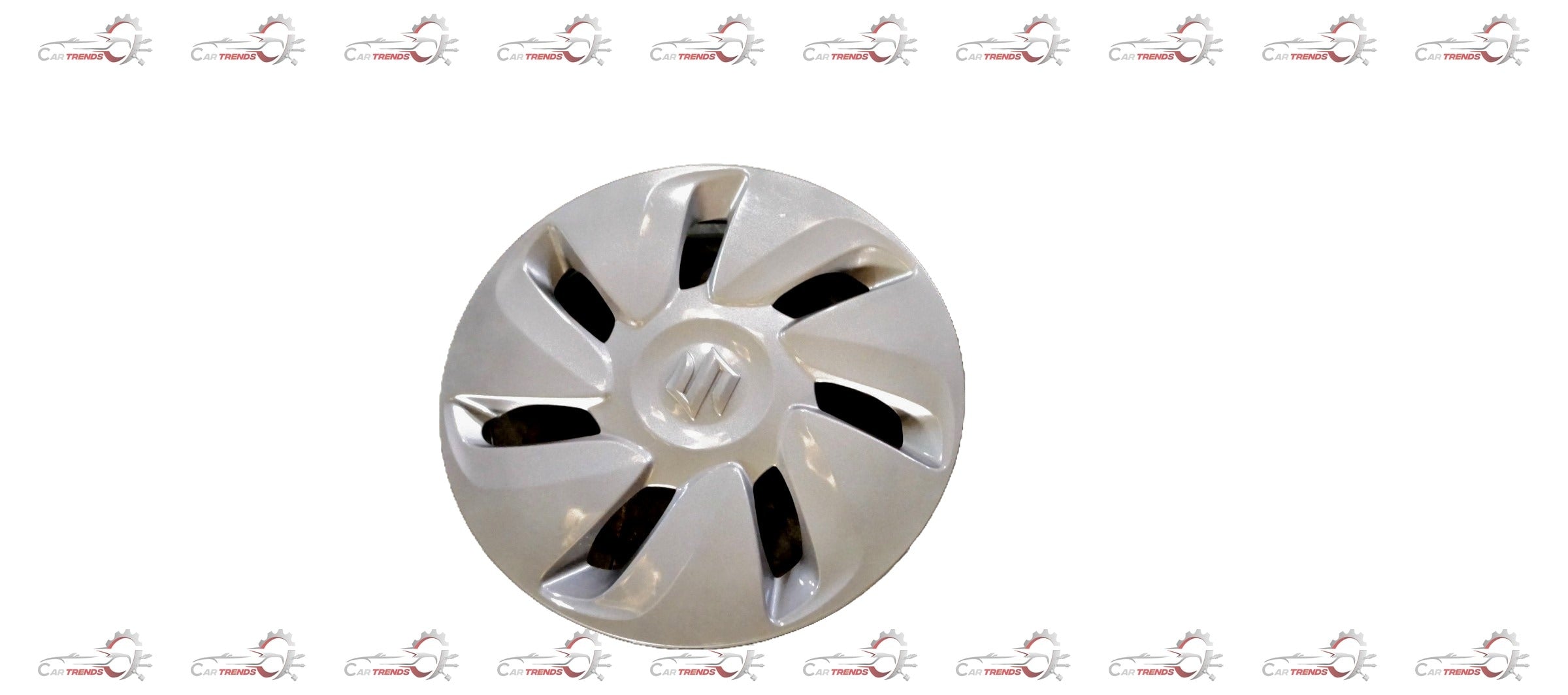 Maruti Suzuki Celerio silver wheel cap showing the clean, round design with the Maruti Suzuki logo in the center.