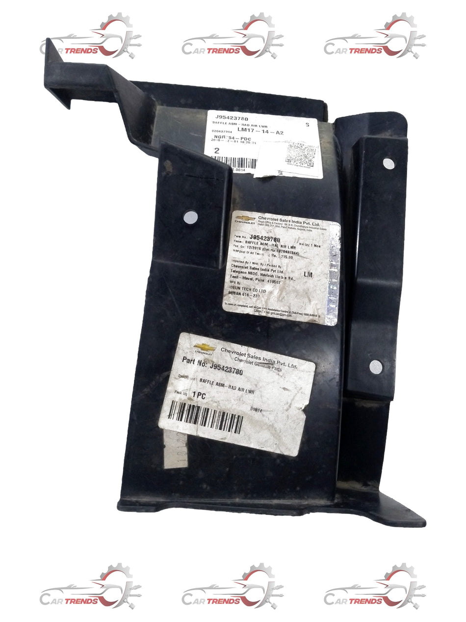 Chevrolet/Beat radiator air baffle assembly, lower section, general motors part #J95423780, shown in close-up image.