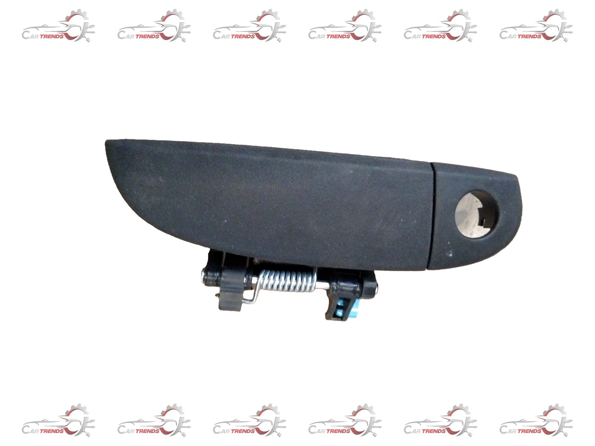 Hyundai I10 front right door handle in black with chrome accents, shown from a side angle.
