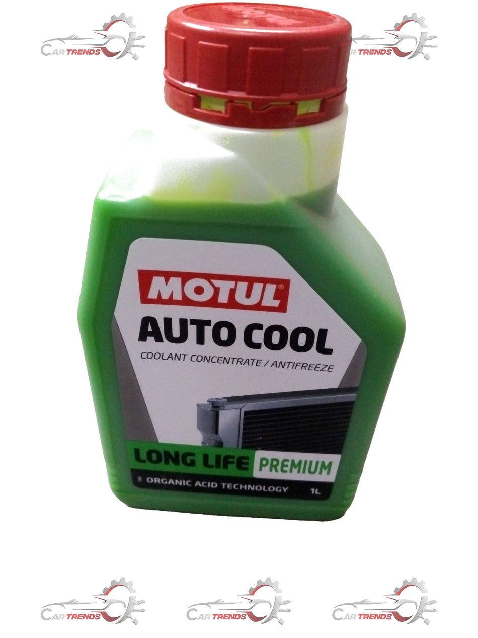 MOTUL AUTO COOL LONGLIFE PREMIUM ETHYLENE GLYCOL COOLANT 1LTR container, automotive spare part for engine cooling.