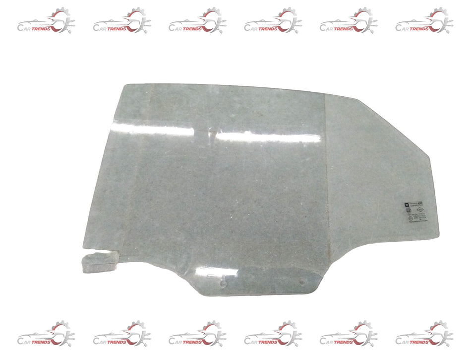 Rear left glass assembly door for Chevrolet Optra, showing the clear glass panel and metal frame with mounting points.