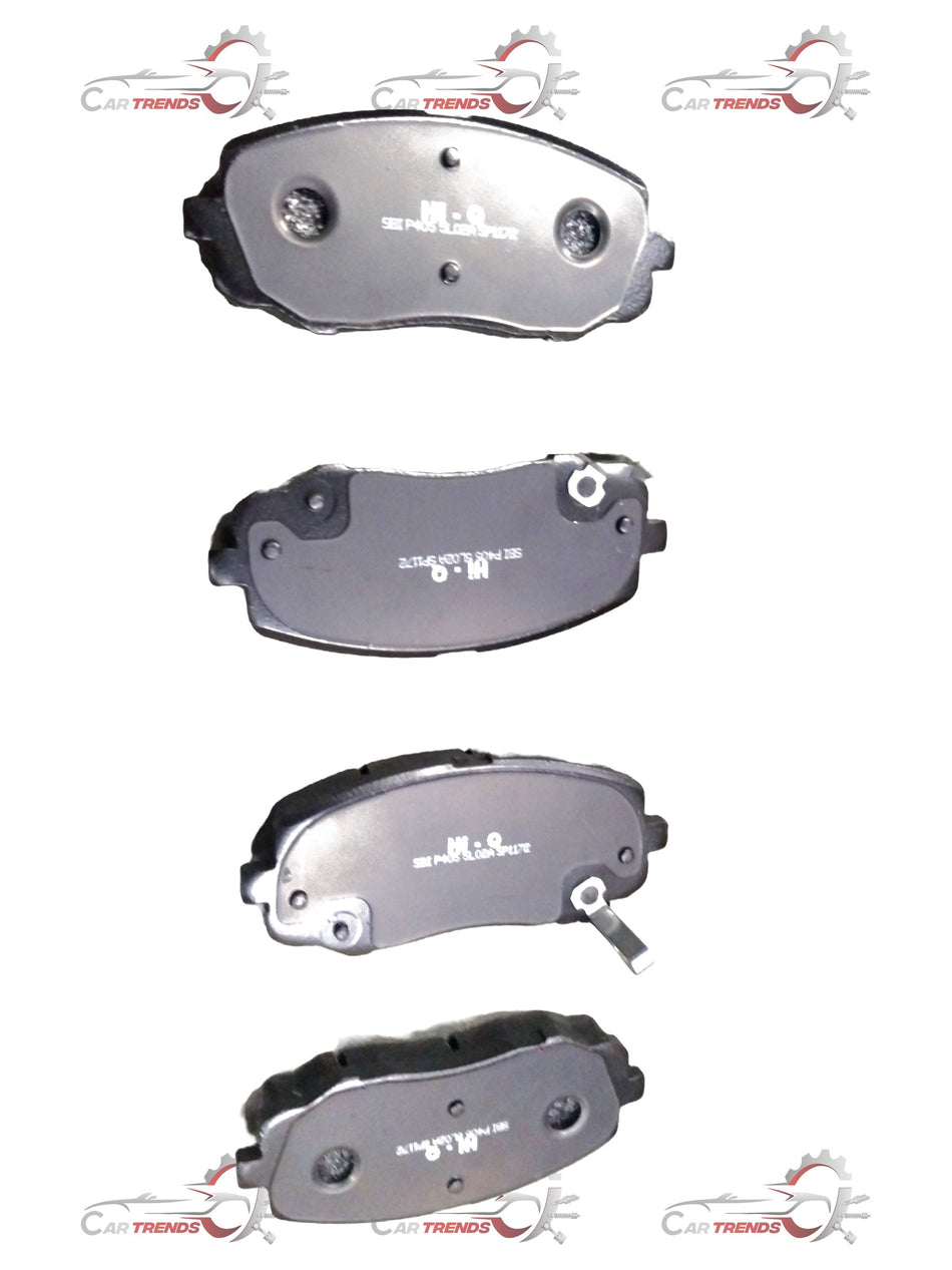 Front brake pad for Hyundai Grand i10, Xcent, Nios, Aura by CarTrends, showing the metal backing and friction surface.