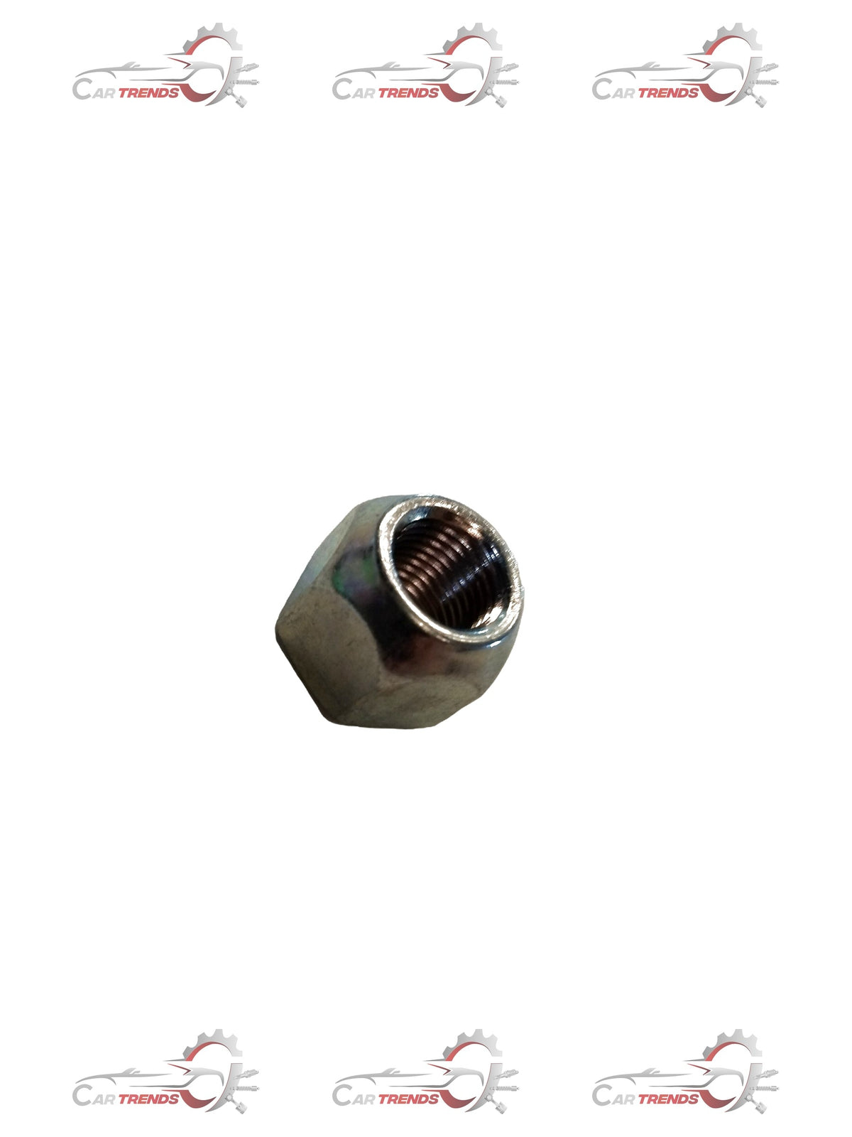 Maruti Suzuki wheel nut for Swift, Dzire, Baleno, and Breza models, close-up of the steel wheel nut with threading.
