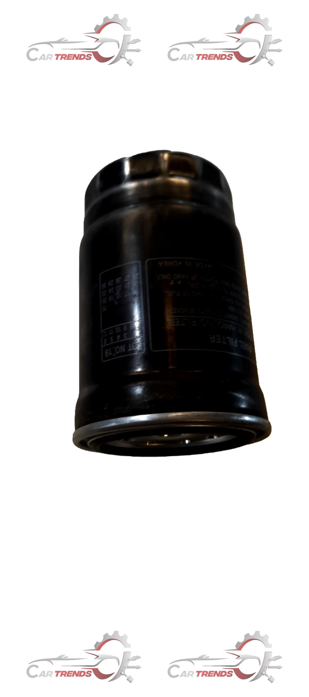 CarTrends fuel filter for Creta, spare parts image showing a clean, new fuel filter component with metal fittings and plastic body.