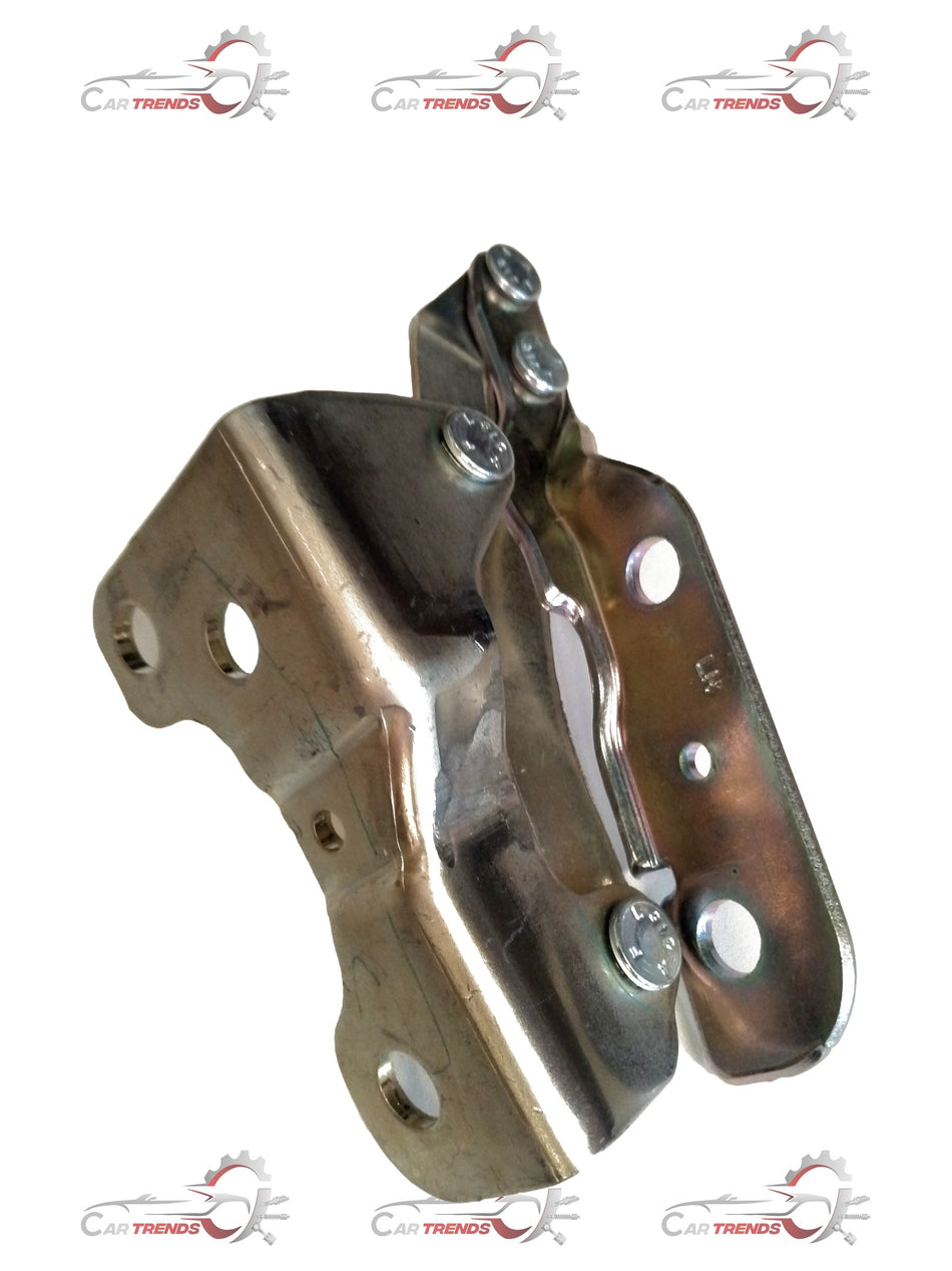 LH bonnet hinge for Mahindra Bolero, CarTrends #0102ES200100N, showing close-up of hinge mechanism on vehicle's front.