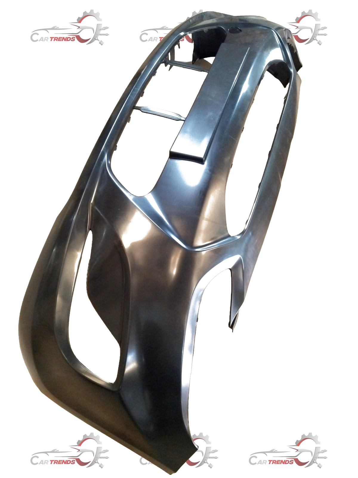 Front bumper for Hyundai Verna by CarTrends, showing a close-up of the spare car part with mounting points and smooth surface finish.
