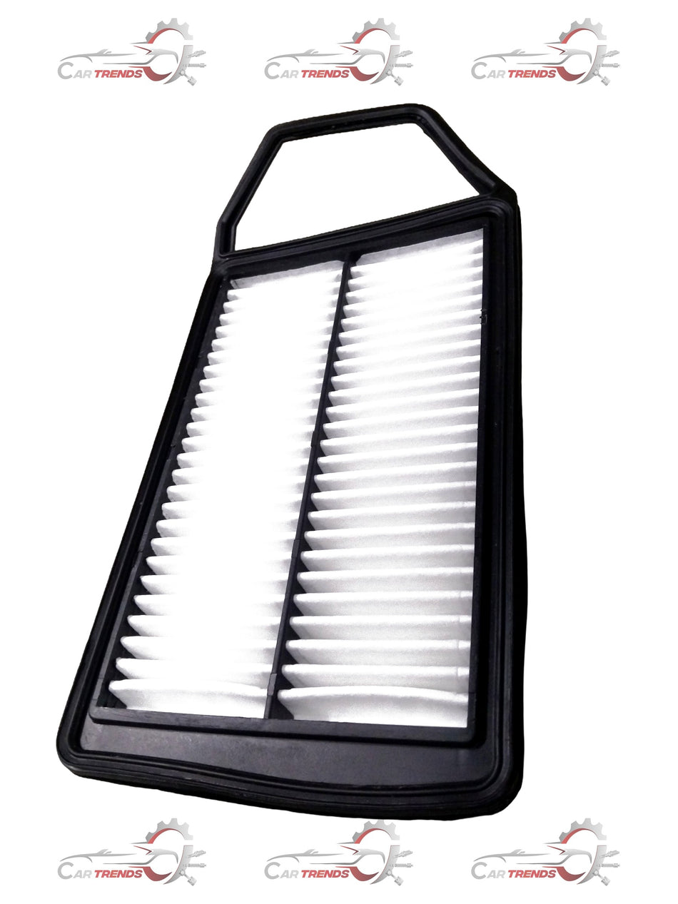 CarTrends air filter for Baleno petrol engine, showing a close-up of the rectangular filter with pleated filter media and frame.