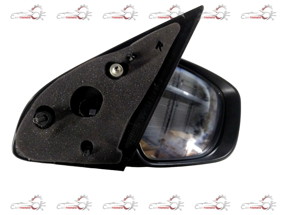 Maruti Suzuki Swift/Dzire right-side mirror in black with reflective glass and mounting frame, designed for vehicle replacement.