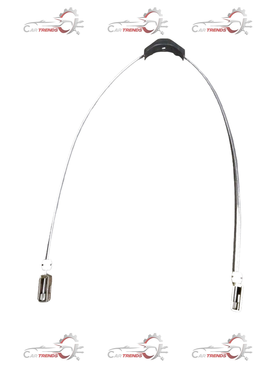 General Motors Chevrolet Tavera parking brake cable, showing the black cable with metal connectors and mounting brackets.