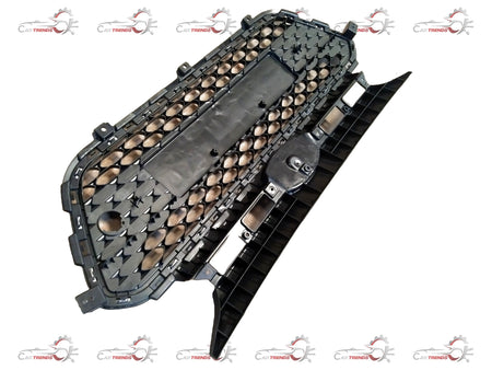 Hyundai I20 Elite radiator grille in black with chrome accents, showcasing the front design and grille details.