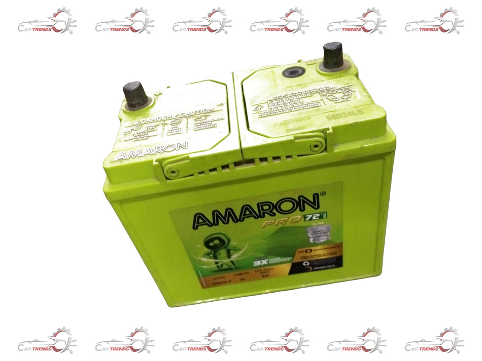 Honda Amaron Pro 55B24LS car battery with buyback option, featuring terminals and label details.