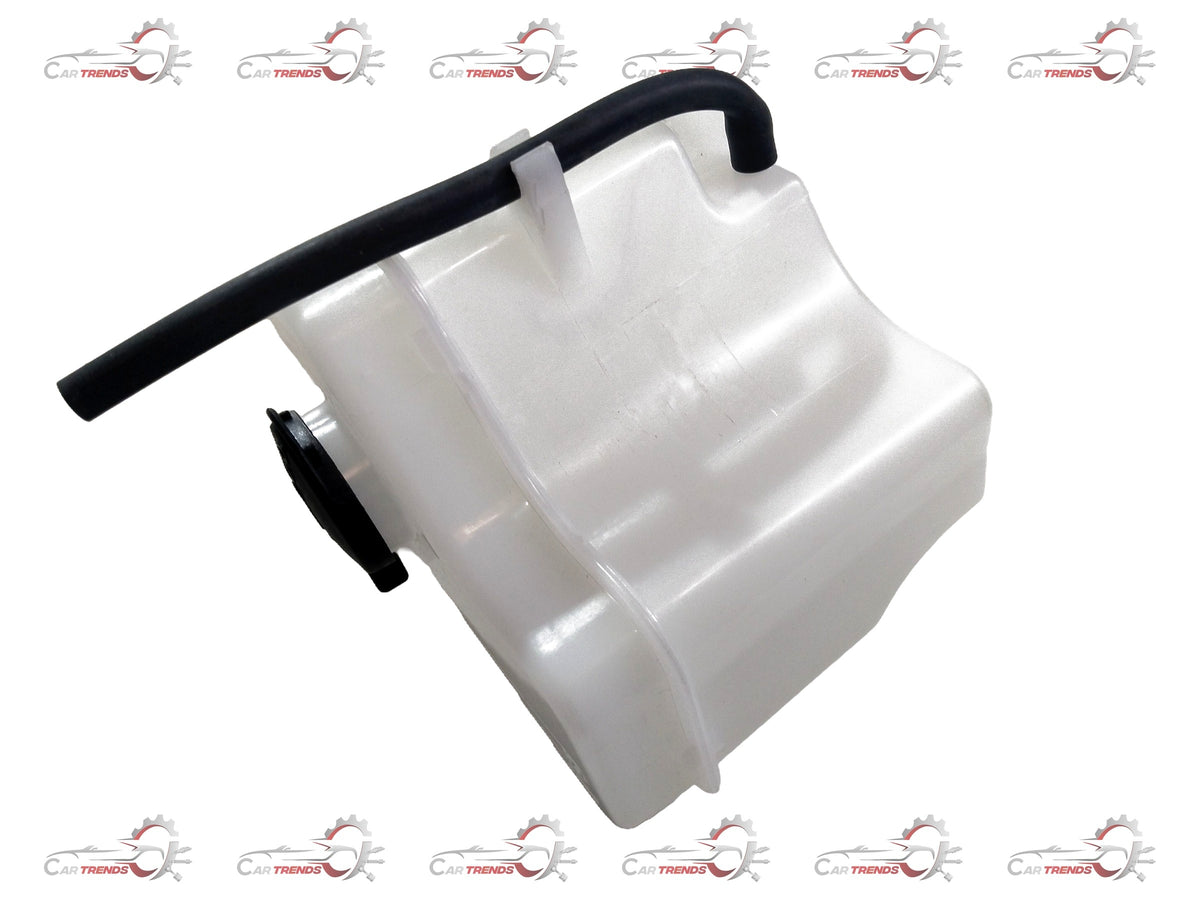 Hyundai Grand i10 expansion tank coolant bottle, Hyundai brand, clear view of the coolant reservoir with cap and mounting points.