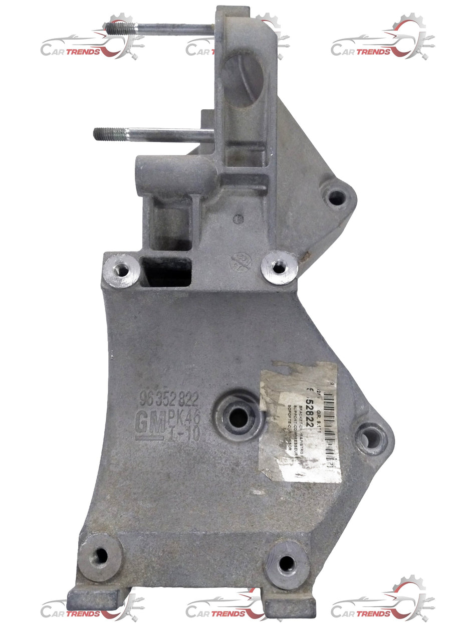 General Motors power steering pump compressor bracket for Chevrolet Optra petrol engine, mounted and showing attachment points.