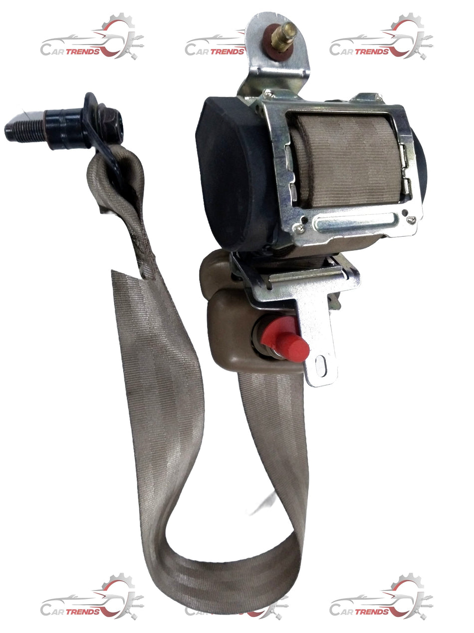 Beige Chevrolet Optra front left seat belt for petrol models, showing the General Motors seat belt with latch and retractor.