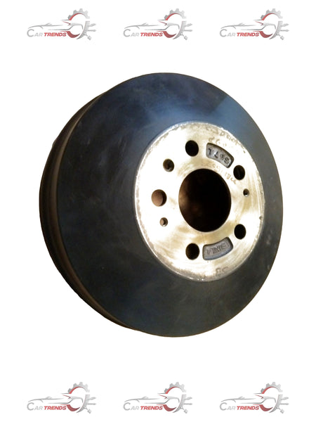 Rear drum brake for Mahindra vehicle, showing the metal brake drum with mounting holes and internal friction surface.