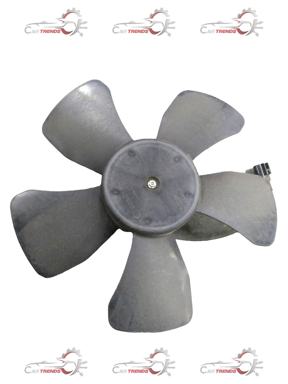 General Motors Chevrolet Aveo blower motor part #J93740675, showing the black plastic fan and mounting hardware.