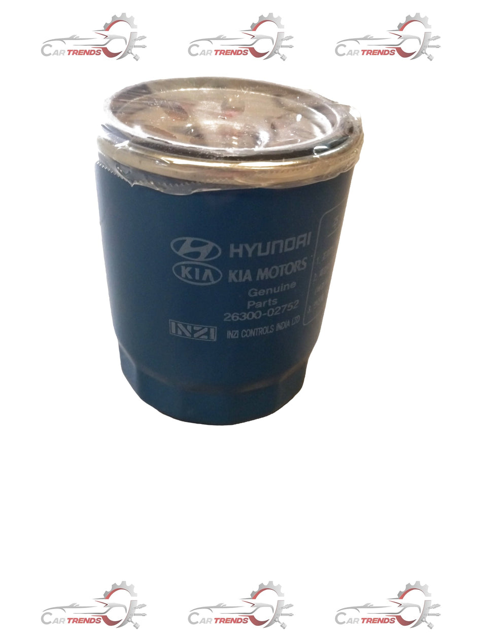 Hyundai engine oil filter assembly spare part, showing the black plastic and metal components of the filter.
