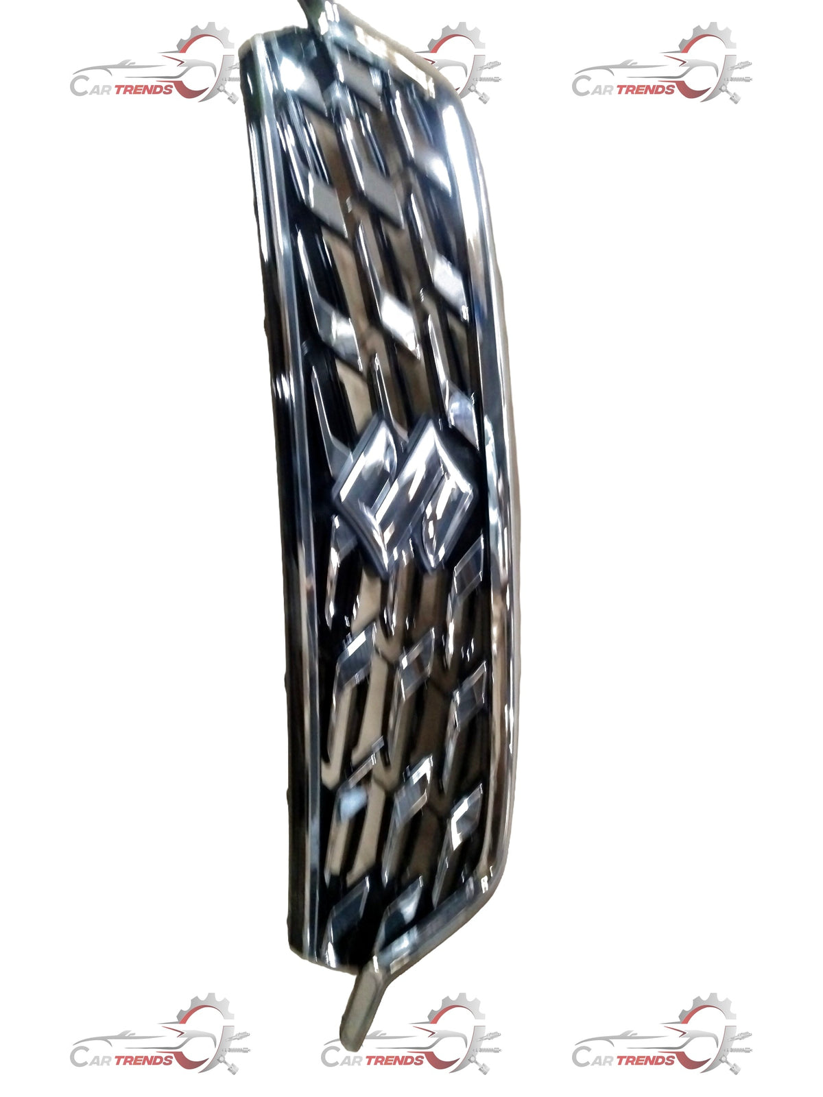 Maruti Suzuki radiator grille for Suzuki Swift showing the chrome and black plastic design with mounting points.