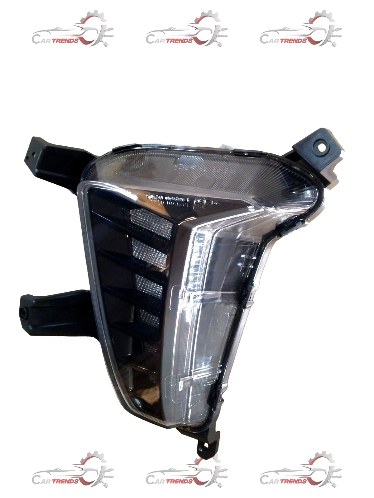 Hyundai Tucson fog lamp bracket, black plastic mounting component for front fog light assembly, vehicle part.