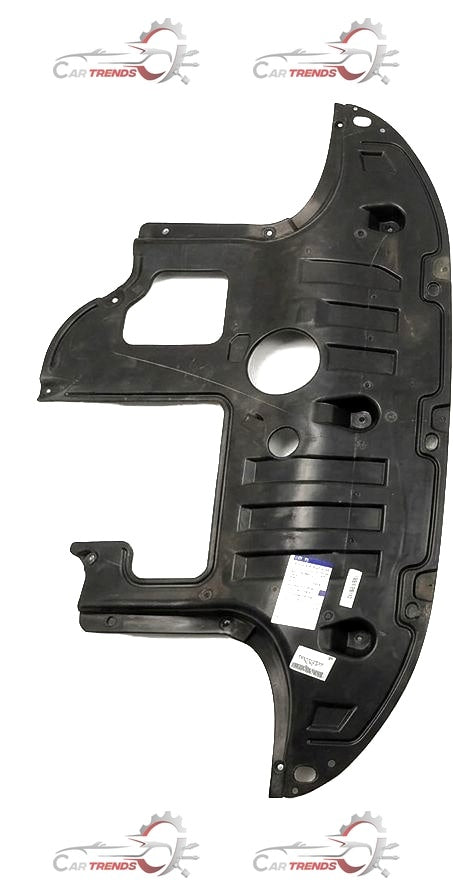 Hyundai Creta and Alcazar engine cover by CarTrends, black plastic with brand logo and mounting points visible in the image.