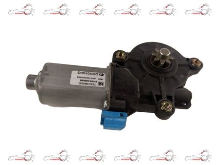 Front left power window motor for Chevrolet Aveo by General Motors, shown in a close-up view of the motor component.
