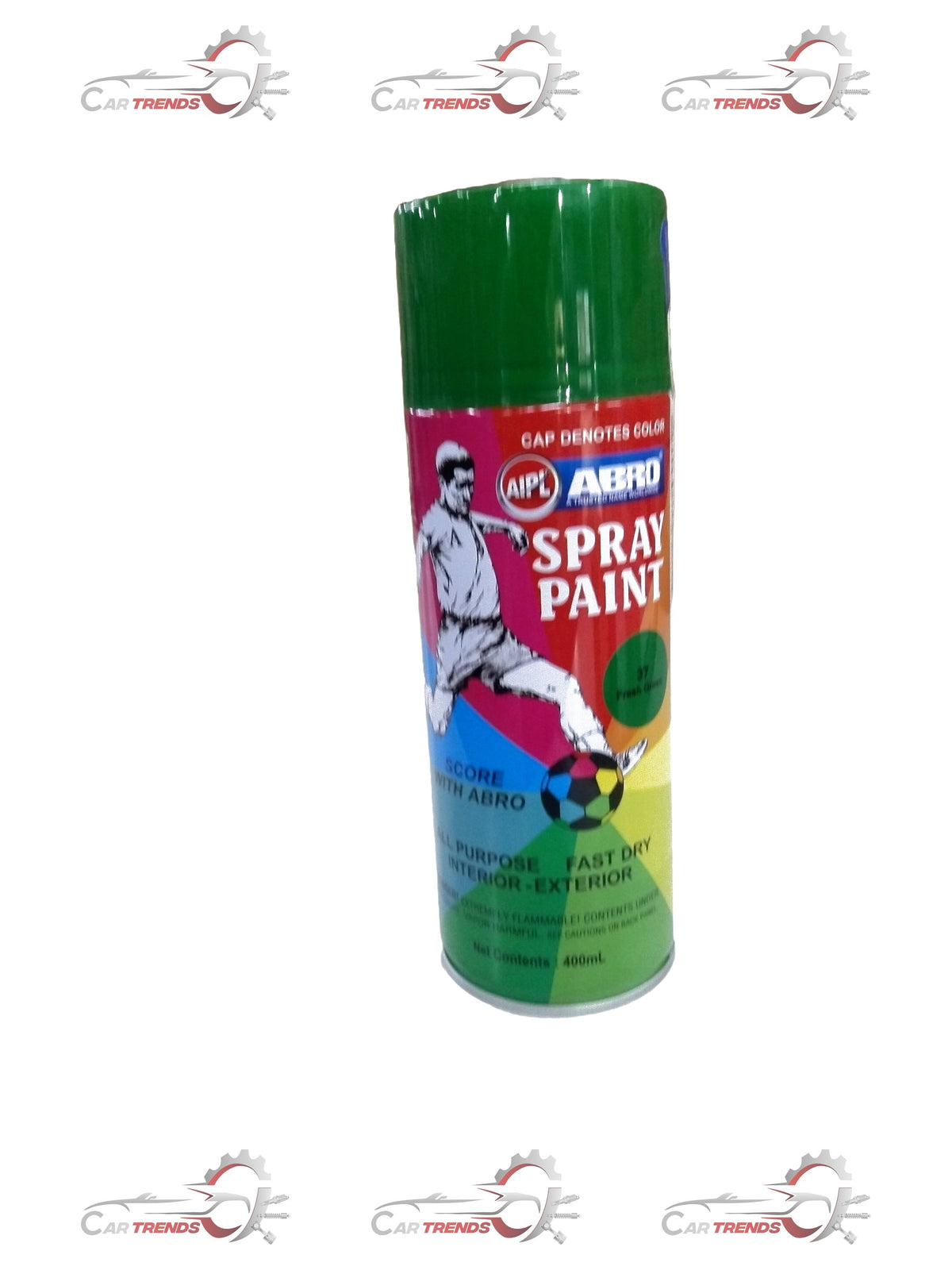 CarTrends spray paint can for cars in Fresh Green color, 12-piece set with three 37-ounce cans, suitable for automotive painting.