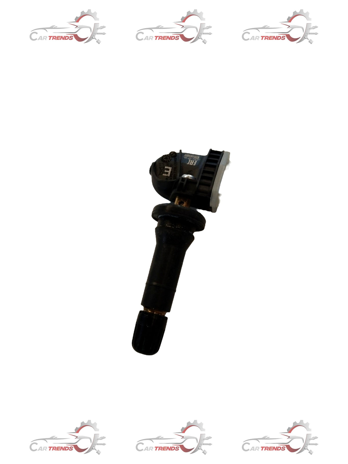 Hyundai Alcazar tire pressure monitoring system valve, close-up view showing the black valve component and branding details.