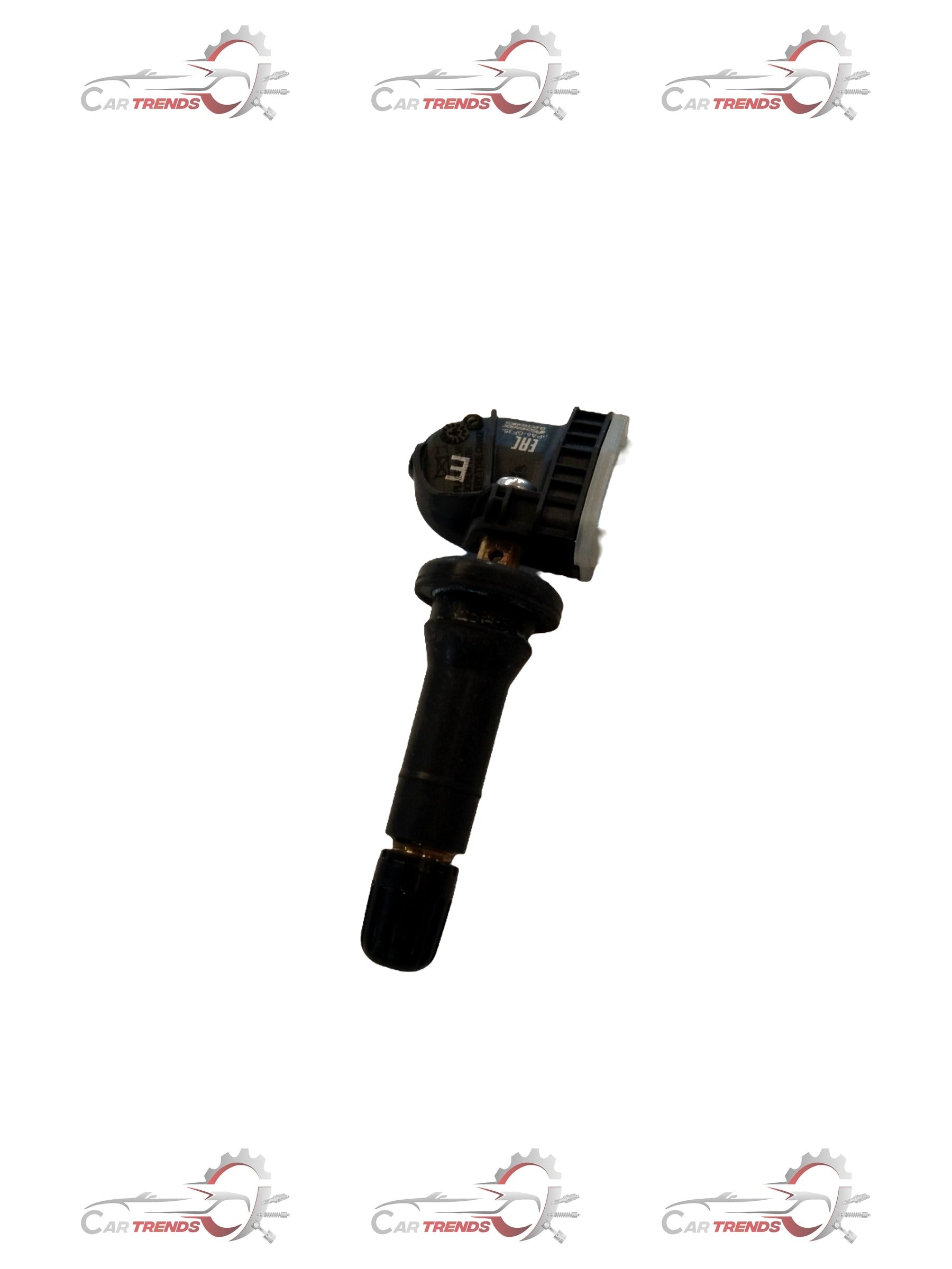 Hyundai Alcazar tire pressure monitoring system valve, close-up view showing the black valve component and branding details.