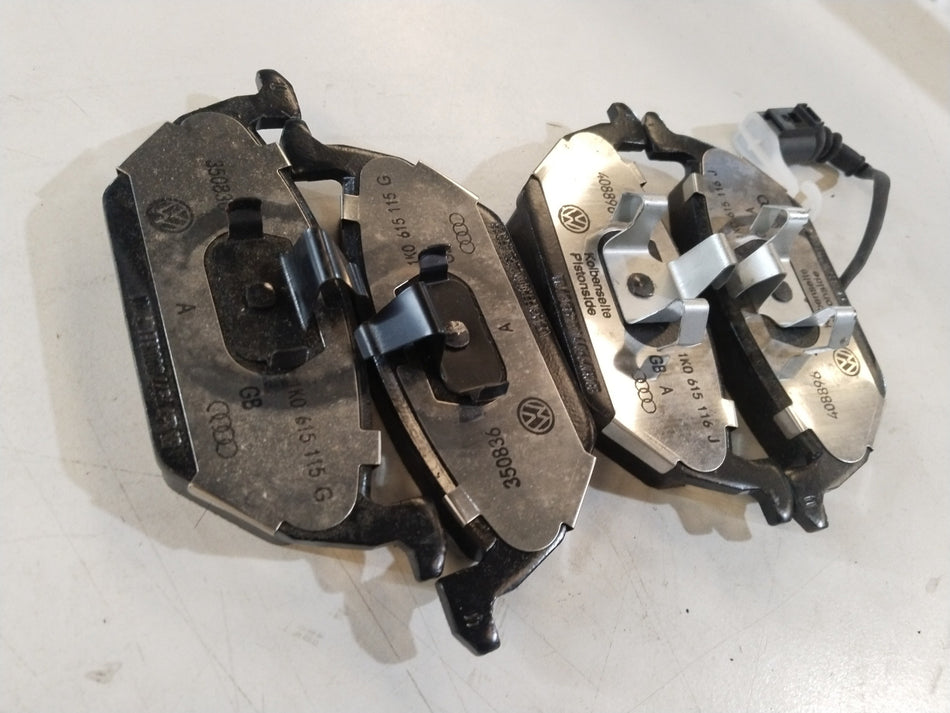 Volkswagen Skoda Laura front brake pad #1J0698151F, showing the new brake pad with metal backing and friction surface.
