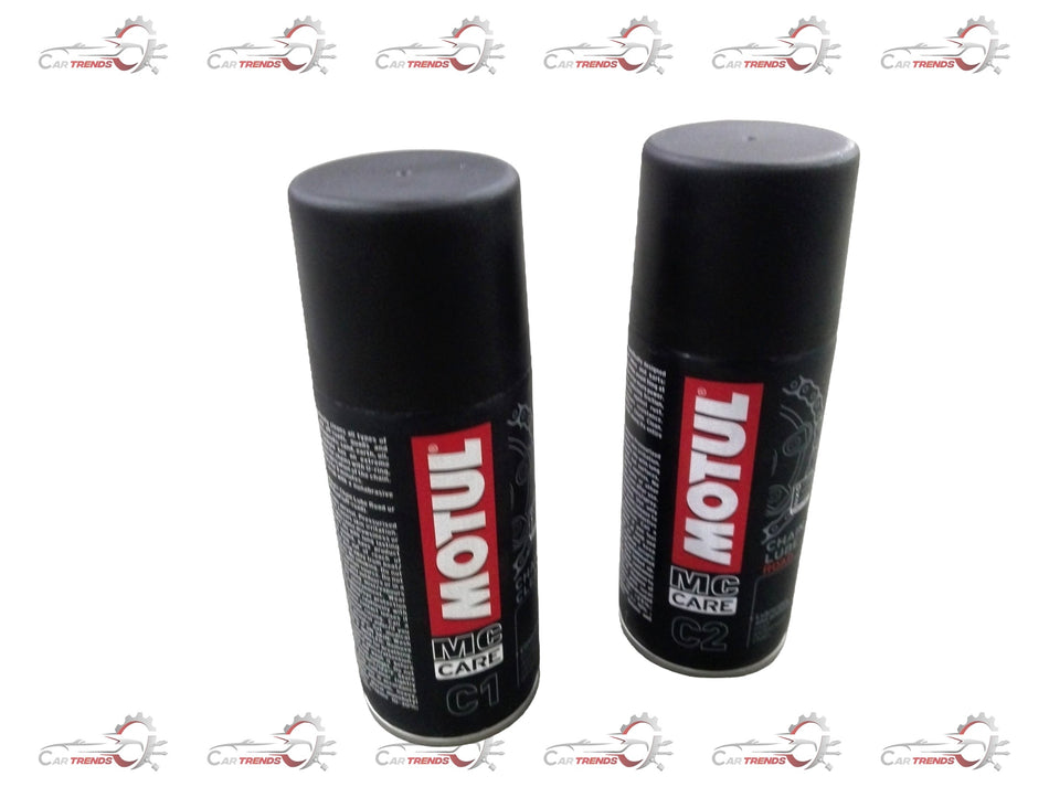 CarTrends C1-C2 chain maintenance kit with 10 bottles of 300ml, including cleaning and lubrication tools for motorcycle chains.