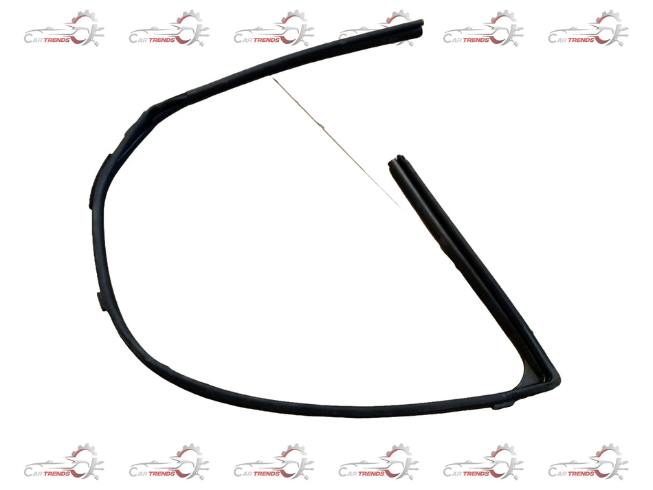 Nissan Datsun Go RH front running channel part, black plastic with mounting features, designed for vehicle window sealing.
