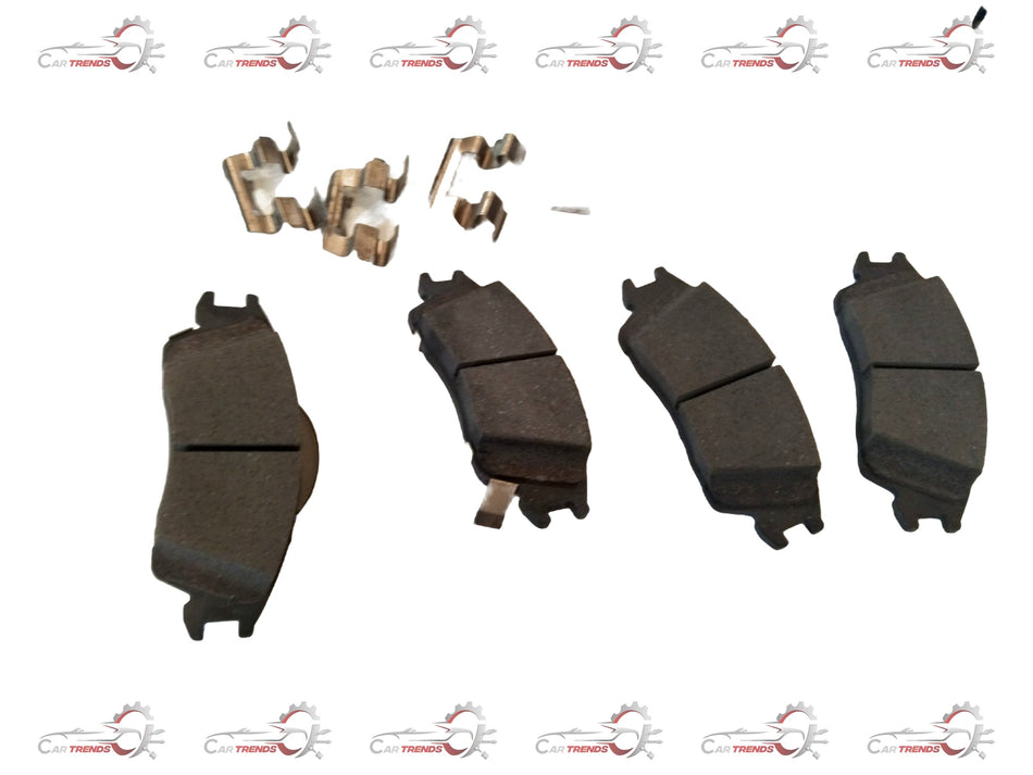 Front disc brake pad kit for Hyundai I20, Creta, and Verna by CarTrends, showing new brake pads with mounting hardware.