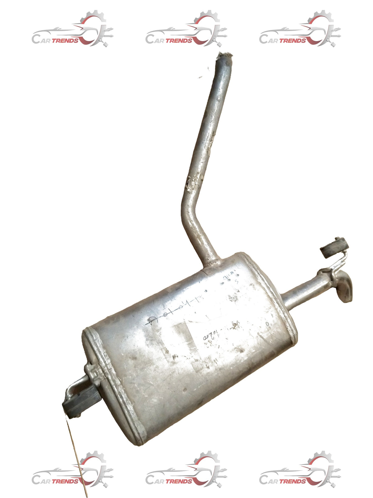 CarTrends muffler for Creta, spare part image showing the metallic muffler with inlet and outlet pipes.