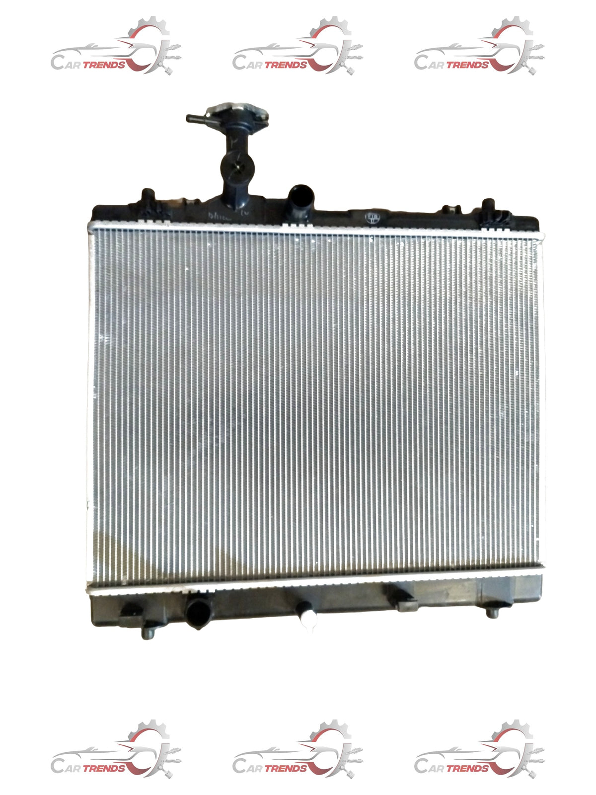 Maruti Suzuki Swift 2nd Gen radiator for petrol or diesel models, showing the core and inlet/outlet connections.