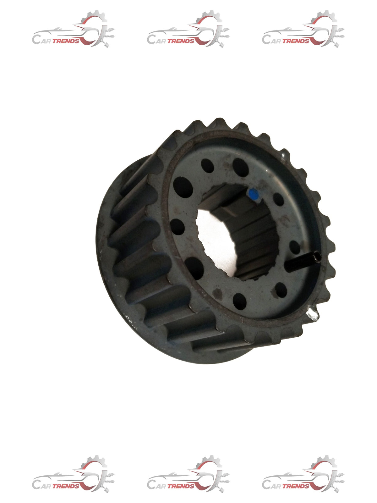Hyundai sprocket crankshaft for I10, I20, Creta, Verna, showing detailed metal component with gear teeth and mounting holes.