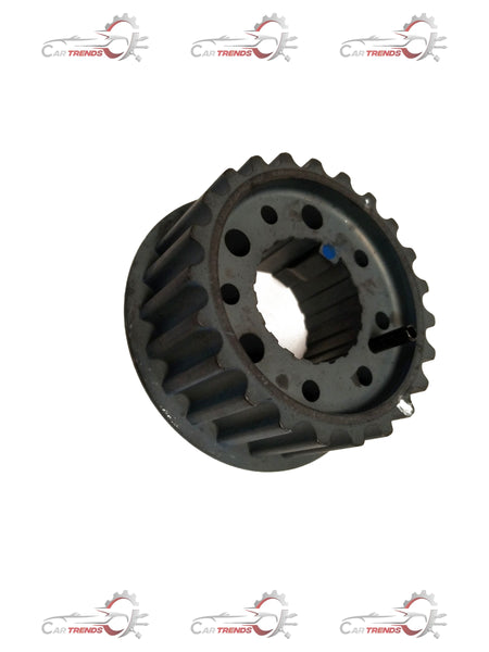 Hyundai sprocket crankshaft for I10, I20, Creta, Verna, showing detailed metal component with gear teeth and mounting holes.