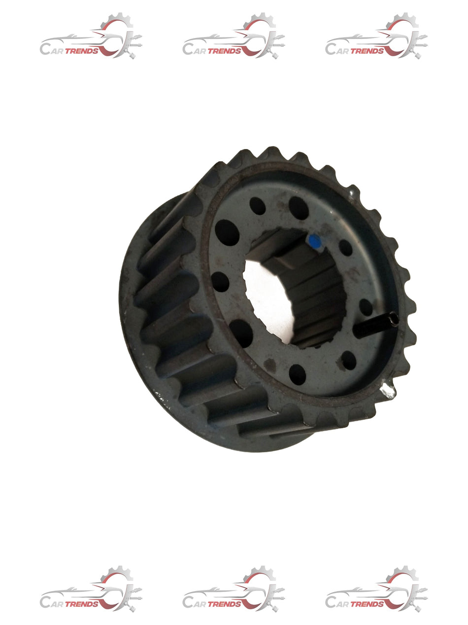 Hyundai sprocket-crankshaft part with gear teeth, metallic finish, and detailed close-up view for engine components.