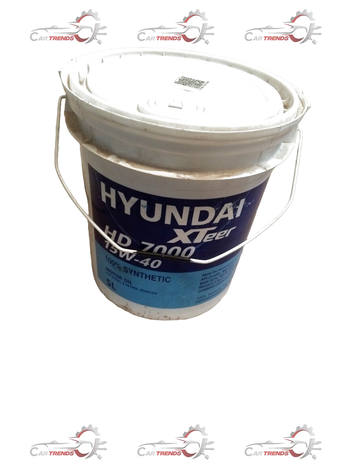 Hyundai 5L engine oil container for Santro, i10, Accent, Verna, 15W40 type, showing the orange and black oil bottle.