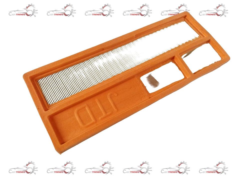 Tata Bolt/Zest air filter element spare part, clean, rectangular filter with pleats for engine air intake, branded Tata.
