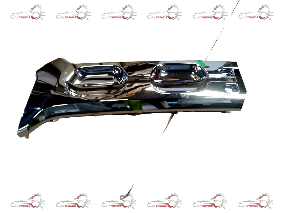 Maruti Suzuki Celerio upper left radiator grille garnish, black plastic with chrome accents for front exterior styling.