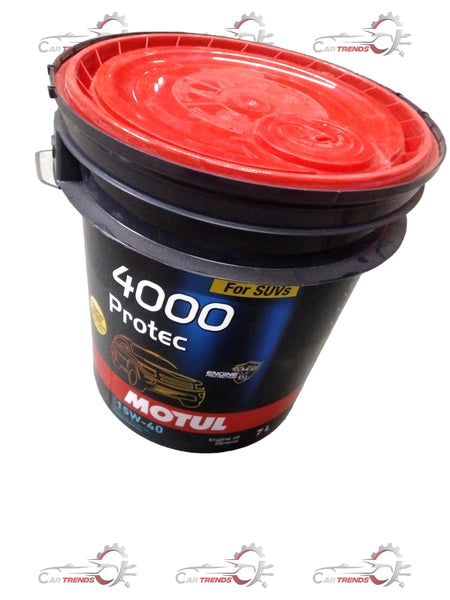 MOTUL 15W40 7L motor oil container with CarTrends branding, showcasing the MOTUL Motion Plus 4000 product for vehicles.